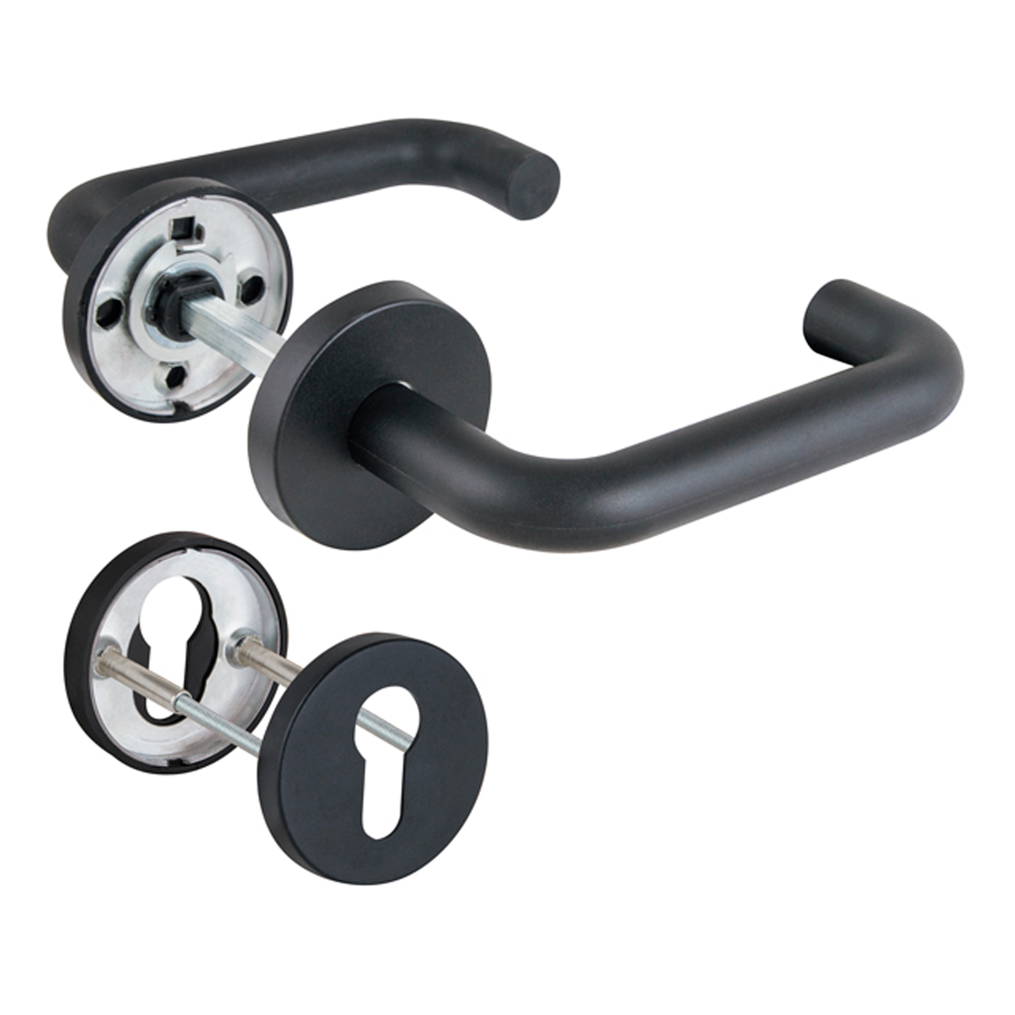 Комплект дверных ручек с накладками под цилиндр FR.DH57.0219 NE (DH-0219 NE) 8×140 мм, BL-24 черный