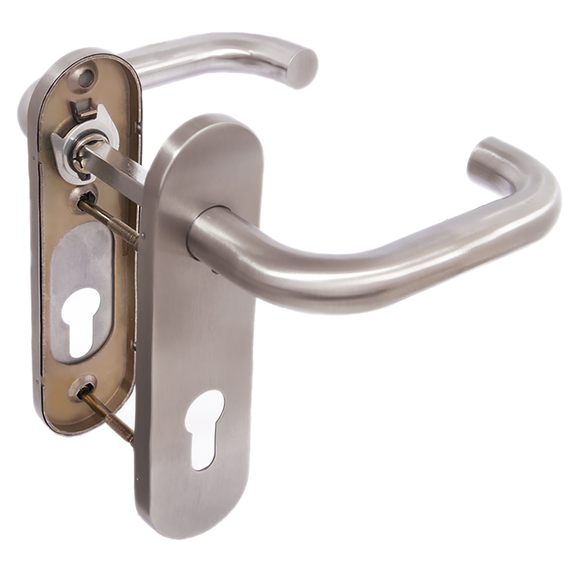 Ручка дверная FP.DH72.0433 SS 201 (DH-0433 SS 201) с пружиной,нержавейка 201, квадрат 9×140 мм