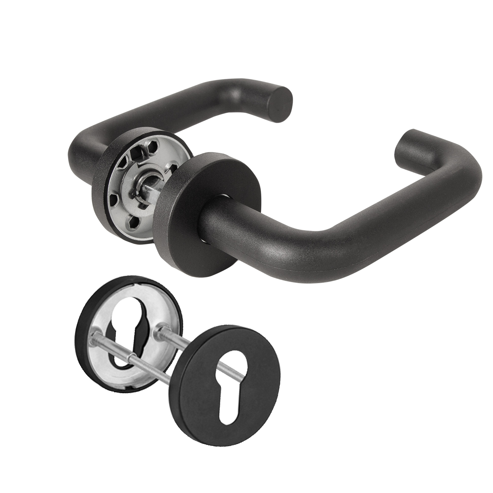 Комплект дверных ручек с накладками под цилиндр FR.DH57.0219 NE (DH-0219 NE) 9×140 мм, BL-24 черный